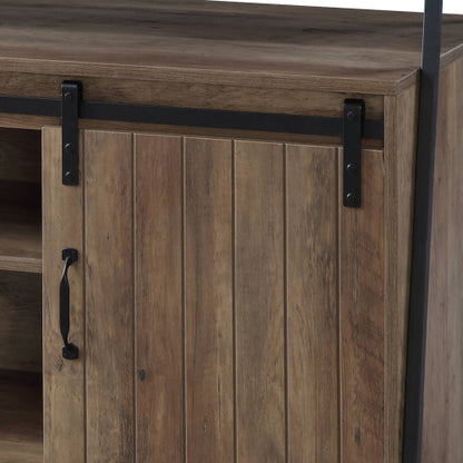 Rustic Oak & Black 60 Inch TV Stand with Sliding Barn Door for 58 Inch TV