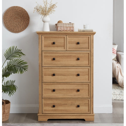 6 Drawer Dresser,6 Drawers cabinet Tall Chest of Drawers Closet Organizers Storage Clothes, cabinet of 6 drawers Living Room, OAK, 31.50''L*15.75W''*47.64''H