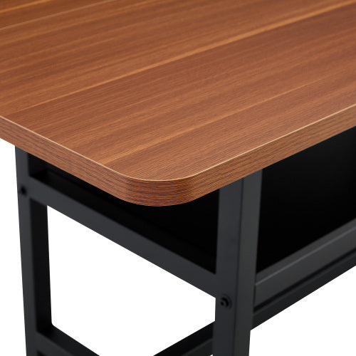 71-Inch Walnut Wood Grain Dining Table with Storage Shelf