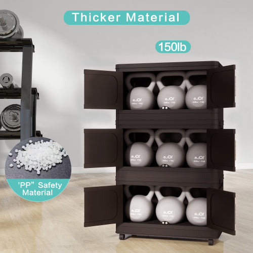 Retro Brown 20 Inch Five-Tier Folding Plastic Storage Cabinet Magnetic Door With Universal Moving Wheels