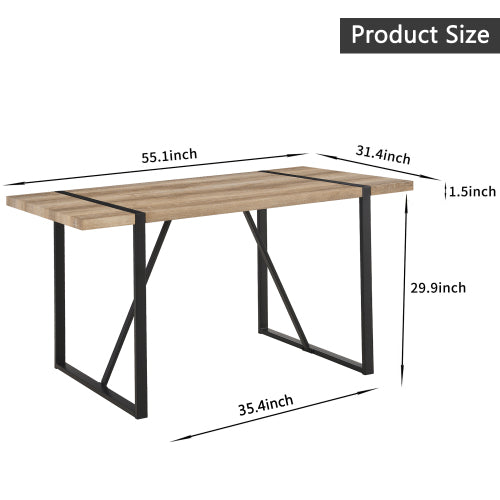 5-Piece 55inch  Dining Set, Suede Chairs & Metal Base