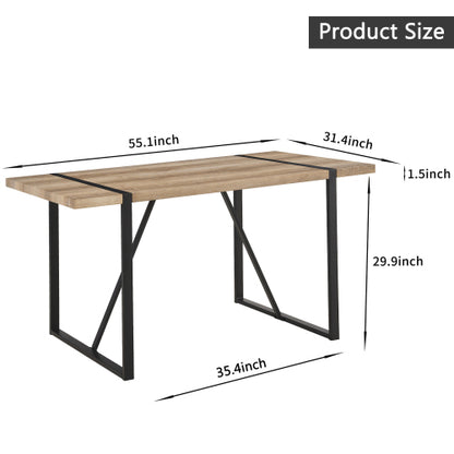 5-Piece 55inch  Dining Set, Suede Chairs & Metal Base