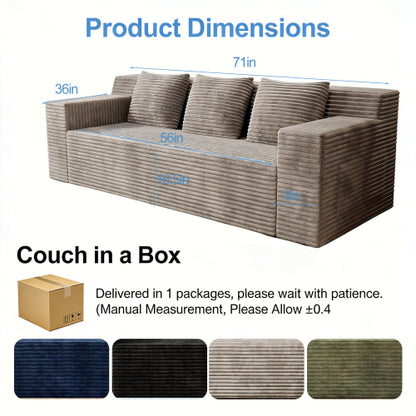 71 inch  Corduroy L-Shaped Modular 3-Seater Sofa, No Assembly Required