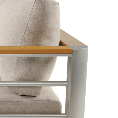 Cora Outdoor Aluminum Club Chair, Silver Finished Frame with Beige Cushion, 1PC