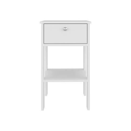 White Modern Nightstand with 1 Drawer & Open Shelf, Compact Bedside End Table