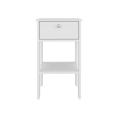 White Modern Nightstand with 1 Drawer & Open Shelf, Compact Bedside End Table