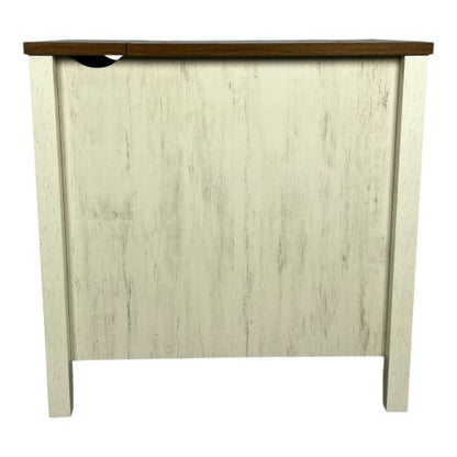 Brown White Farmhouse Nightstand with Charging Station