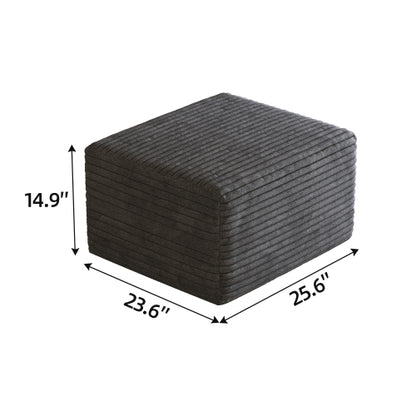 Dark Grey Plush Corduroy Sofa Ottoman, Modular No Assembly Design