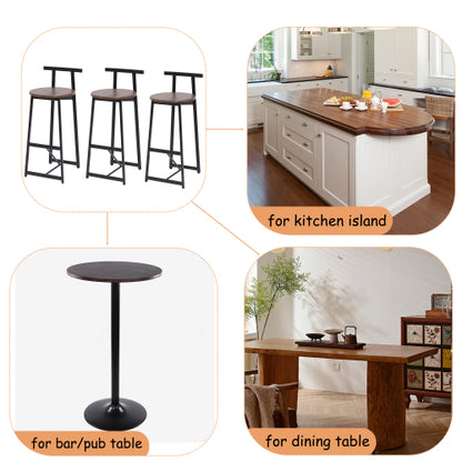 Bar Stool Set of 3 Counter Height Barstools with Back Armless Dining Chairs for Kitchen Island (Black & Walnut Brown)
