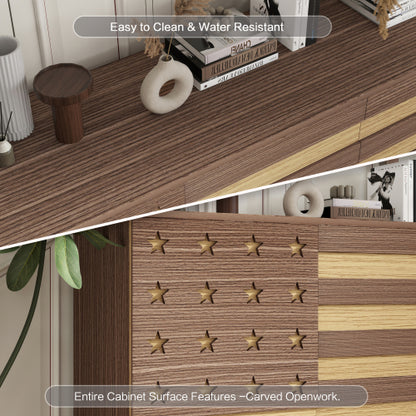 Hand Carved Buffet Sideboard Cabinet with Adjustable Shelves