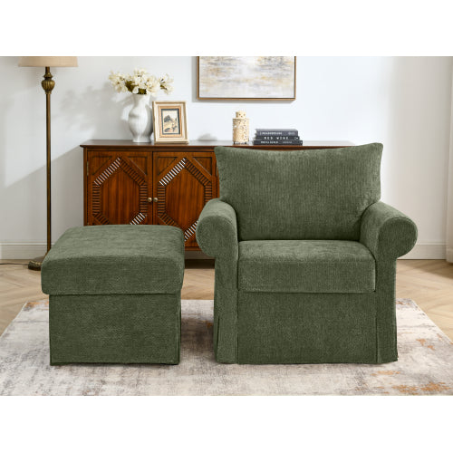 37.5-Inch Plush Chenille Accent Armchair with Movable Ottoman for Living-Room Bedroom Apartment