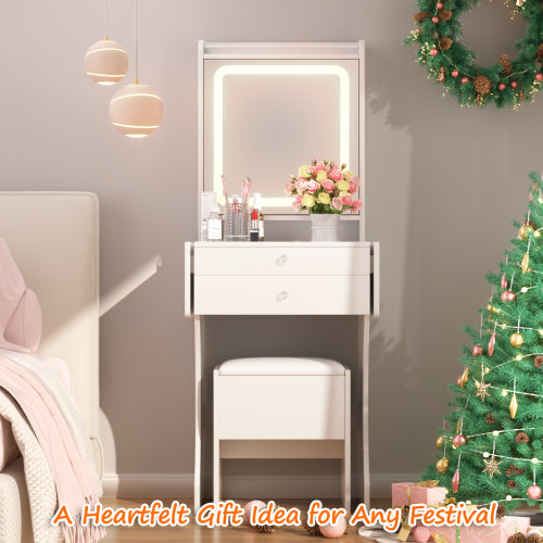 Vanity Set for Small Bedrooms - Small Space Makeup Vanity with Stool, Compartmentalized Drawers & 20cm Foldable Side Tables (Left and Right)