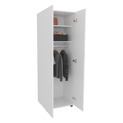 Armoire, Two Interior Shelves, Hanging Rod, Double Door, Clothes and Bedroom Storage, White