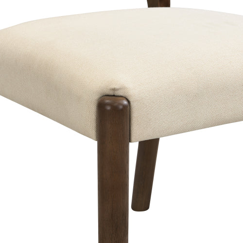 Armless Upholstered Rubberwood Dining Chairs, Set of 2, Beige/Walnut