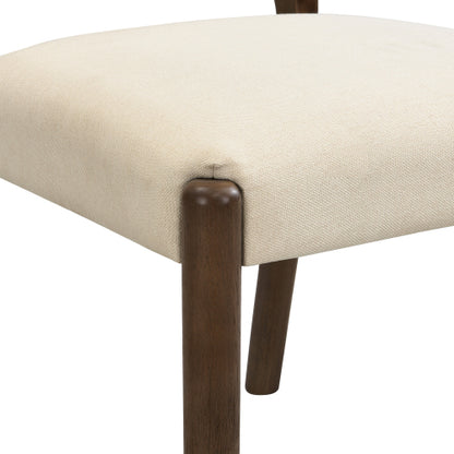 Armless Upholstered Rubberwood Dining Chairs, Set of 2, Beige/Walnut