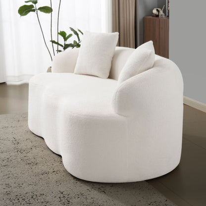 White Curved Compression Loveseat Sofa with 2 Pillows, No Assembly