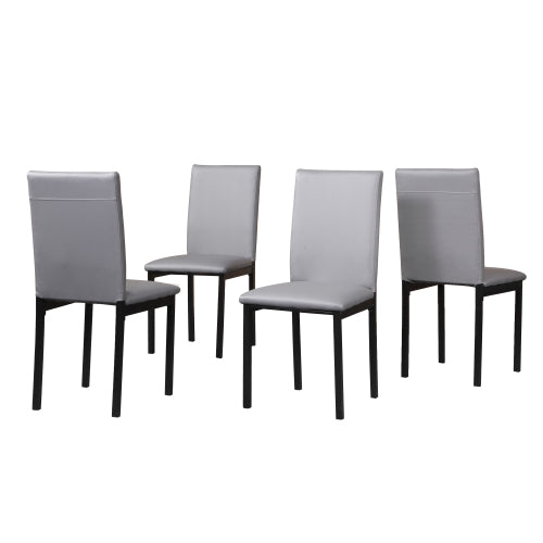 5-Piece Black Metal Dining Set, Off-White Faux Marble Top Table with 4 Gray Faux Leather Chairs