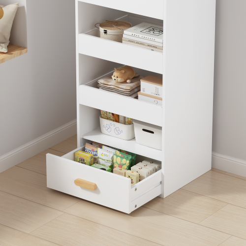 4-Tier Bookshelf with Sliding Drawers and Bottom Drawer