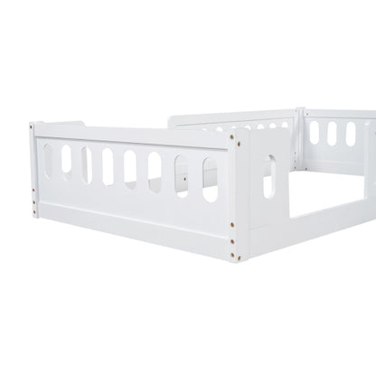 Wood Twin Size Platform Bed with Guardrail, White