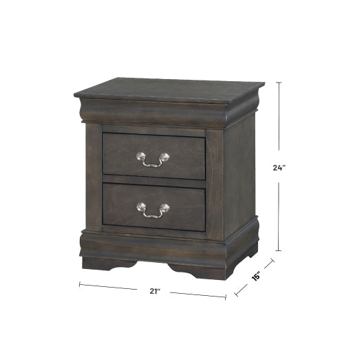 Solid Pine 2-Drawer Nightstand, Dark Gray, Metal Hardware