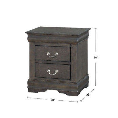 Solid Pine 2-Drawer Nightstand, Dark Gray, Metal Hardware