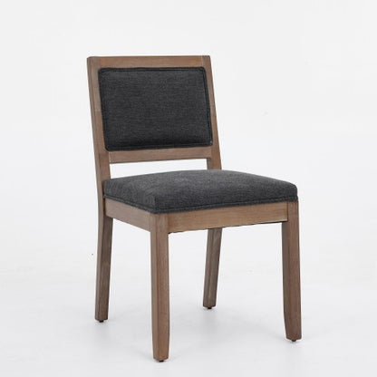 2-Piece Farmhouse Fabric Upholstered Dining Chairs, Mid-Century Solid Hardwood Side Chairs, Cushioned Gray Chairs for Kitchen & Breakfast Nook