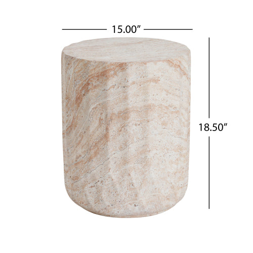 Outdoor/Indoor Lightweight Concrete Side Table,Cylinder Travertine Finish Accent Table