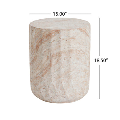 Outdoor/Indoor Lightweight Concrete Side Table,Cylinder Travertine Finish Accent Table