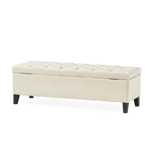 51 inch Beige Diamond Tufted Storage Ottoman Bench, Soft Close Pressure Hinge Upholstered Entryway Footrest