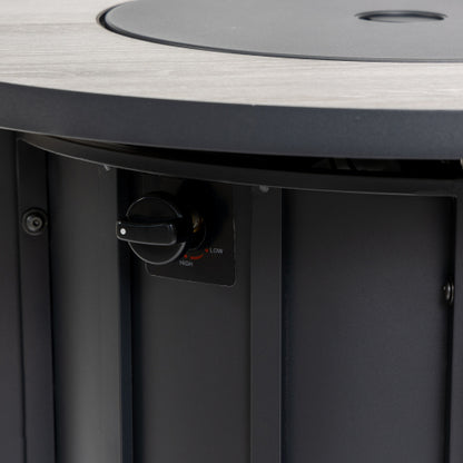 30" Propane Gas Fire Pit Table, 50000 BTU Round Steel Fire Pit with Wood Grain Ceramic Tabletop for Outside Patio Deck Garden Backyard- Black