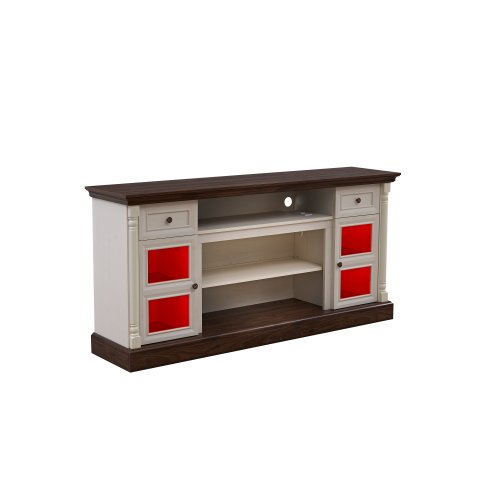 70 Inch Farmhouse Roman Column TV Stand with LED Lights for 80 Inch Large TV