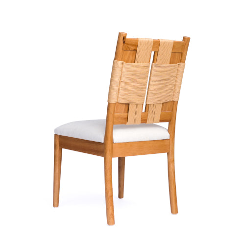 Paper Rope Back Rubberwood Dining Chairs with Linen Seats, Set of 2, Beige/Natural