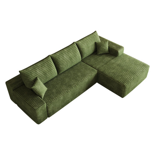 107 inch  Green Plush Corduroy L-Shape Chaise Cloud Modular Sofa, No Assembly