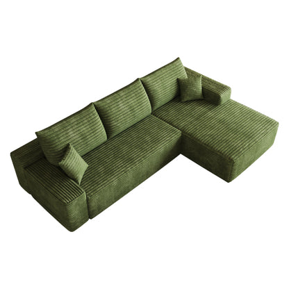 107 inch  Green Plush Corduroy L-Shape Chaise Cloud Modular Sofa, No Assembly