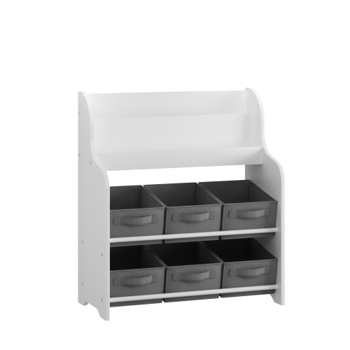 Kids Bookshelf With 6 Fabric Bins Front Display Toy Book Storage Cabinet
