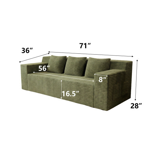 71 inch  Corduroy L-Shaped Deep-Seat 3-Seater Sofa, No Assembly Required