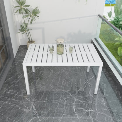 55 Inch Modern Long Table - Indoor/Outdoor Multi-Purpose Dining Table, Patio Table, Garden Table - Lightweight PP Tabletop with Metal Legs for Kitchen, Courtyard, Terrace Gatherings (White)