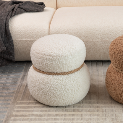 White Snowman Shaped Plush Ottoman Foot Stool, Cute Character Accent Seat for Entryway Kids Room