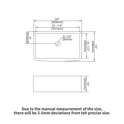 White Farmhouse Sink - 24 x 19 x 10 inch White Kitchen Sink Ceramic Arch Edge Apron Front Single Bowl Farm Kitchen Sinks