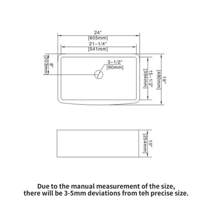 White Farmhouse Sink - 24 x 19 x 10 inch White Kitchen Sink Ceramic Arch Edge Apron Front Single Bowl Farm Kitchen Sinks