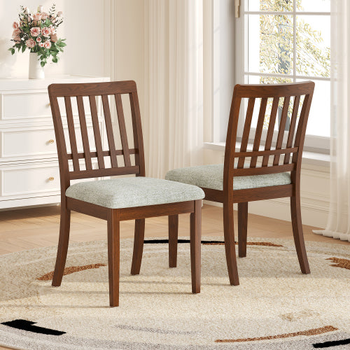 Set of 2 Light Brown Rubberwood LVL Fabric Dining Chairs, Curved Wood Backrest 250lbs Weight Capacity