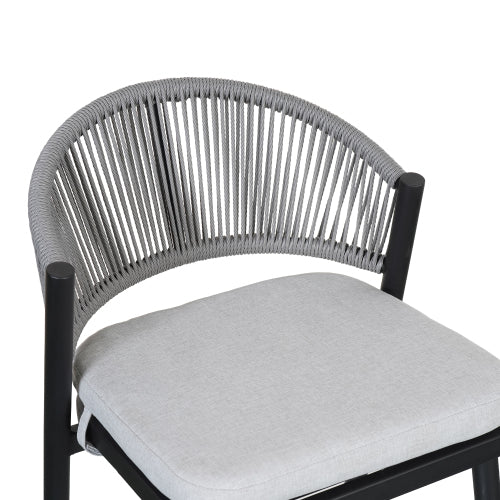 Outdoor 26" Seat Height Metal Frame Counter Stools with PE Rattan Scallop-shaped Backrest, Set of 2, Matte Black