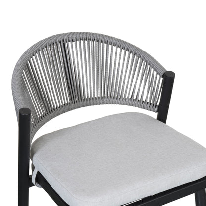 Outdoor 26" Seat Height Metal Frame Counter Stools with PE Rattan Scallop-shaped Backrest, Set of 2, Matte Black