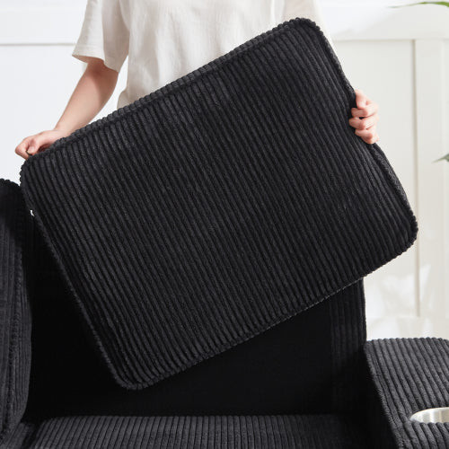 Black 83.86 inch  Corduroy 3Seater Compressed Sofa with Dual CupHolders
