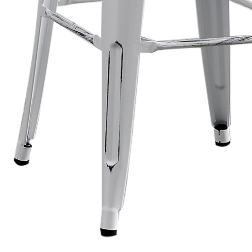 Backless Modern Light Weight Industrial Contemporary Rustic Vintage Costal Metal Bar Stools Without Back and 4 Leg Design (Set of 2) (30inch Seat, Distressed White)