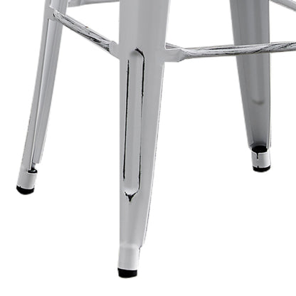 Backless Modern Light Weight Industrial Contemporary Rustic Vintage Costal Metal Bar Stools Without Back and 4 Leg Design (Set of 2) (30inch Seat, Distressed White)
