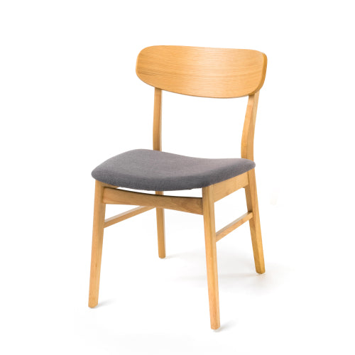 Set of 2 Dark Grey Fabric Dining Chairs, Natural Oak Finish Solid Rubberwood Leg Minimalist Side Chairs