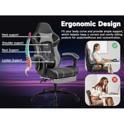 Gaming chair, Computer chair Ergonomic chair with footrest Office chair Ergonomic computer chair with lumbar backrest Blackgray