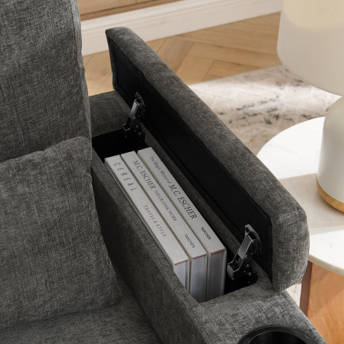 Gray Manual-Adjust Recliner Chair with USB, Storage & Ottoman
