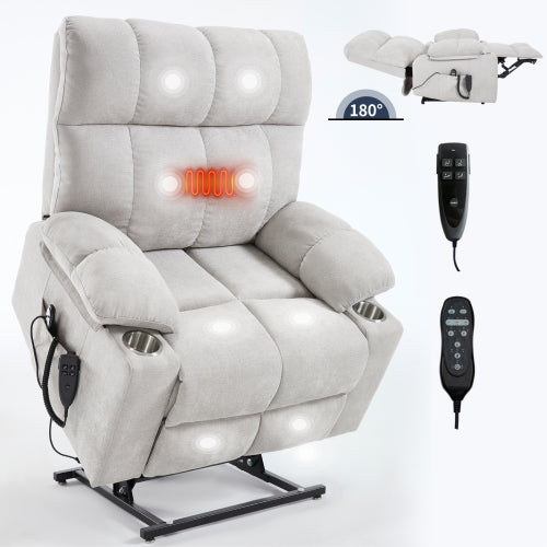 Beige Dual Motor Infinite Position Up to 350 LBS Chenille Power Lift Recliner Chair